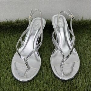 INC International Concepts Silver Strappy Stiletto Heels Open Toe 7.5M